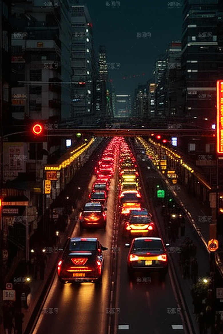 夜晚熙攘的街道景象
