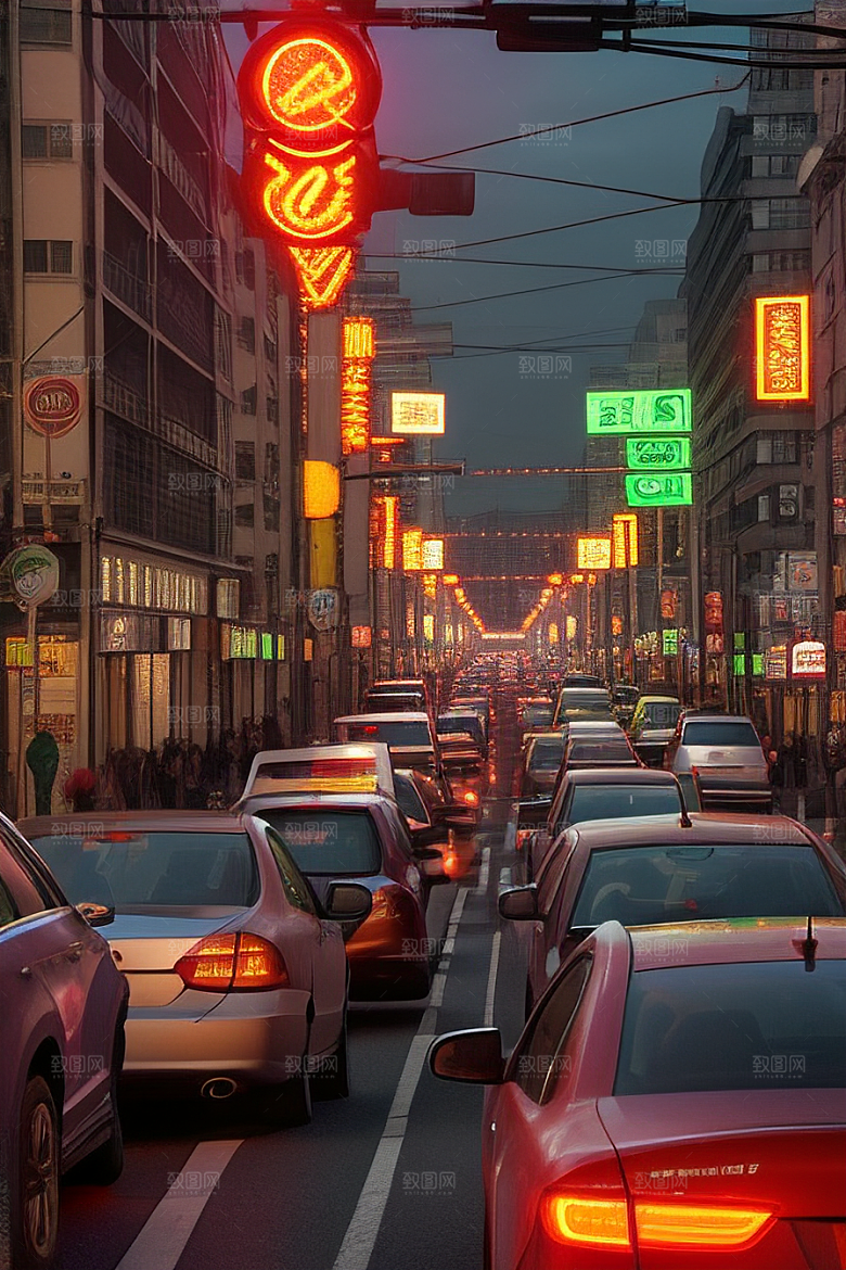 夜晚熙攘的街道景象