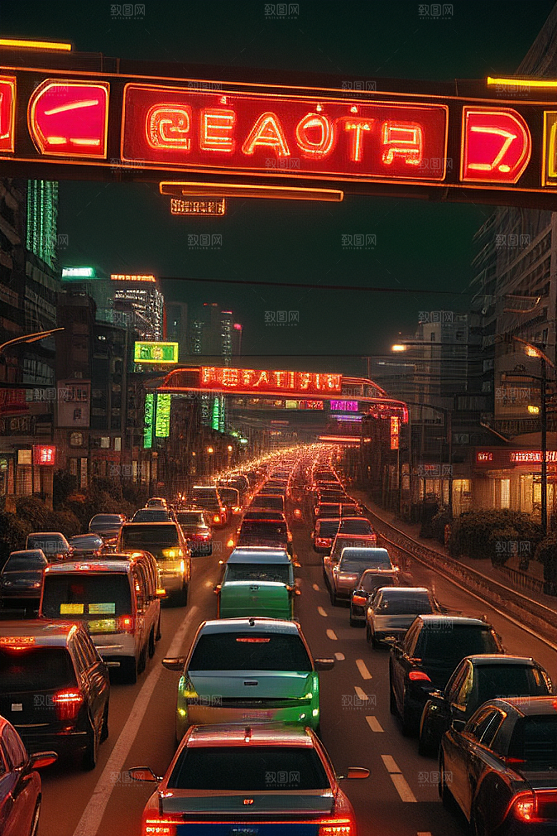 夜晚熙攘的街道景象