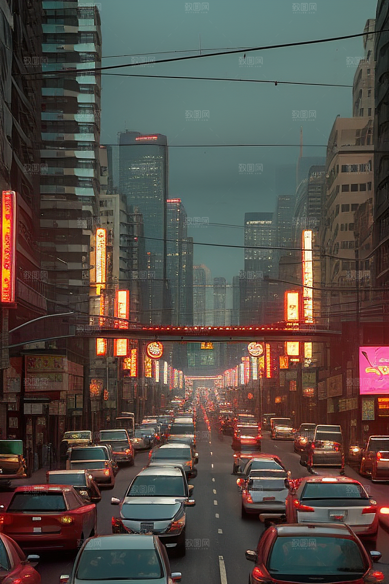 夜晚熙攘的街道景象