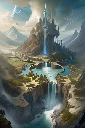 精灵宫殿水晶瀑布与魔法建筑