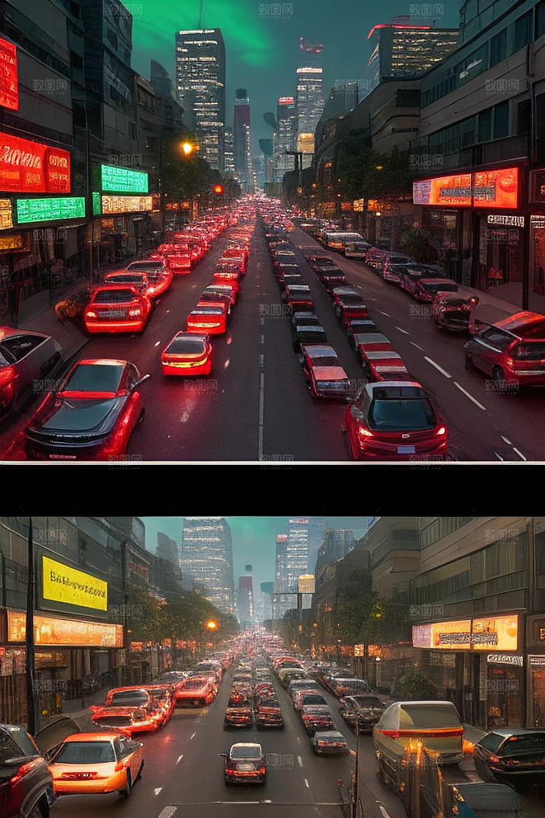 夜晚街道上繁忙车流