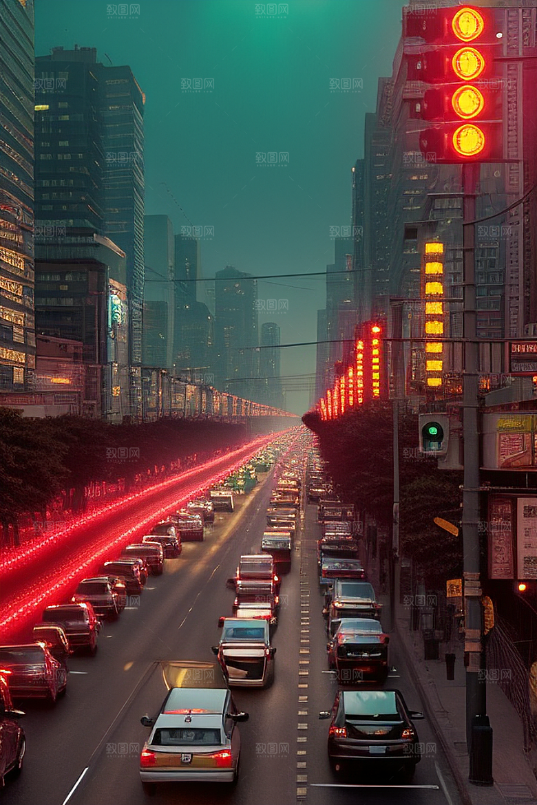 夜晚街道上繁忙车流