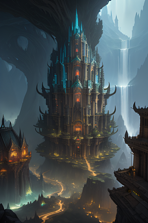 精灵宫殿水晶瀑布与魔法建筑