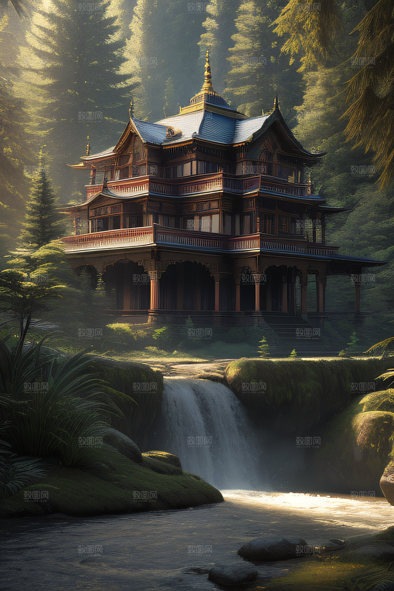 绝美的河畔景色图案