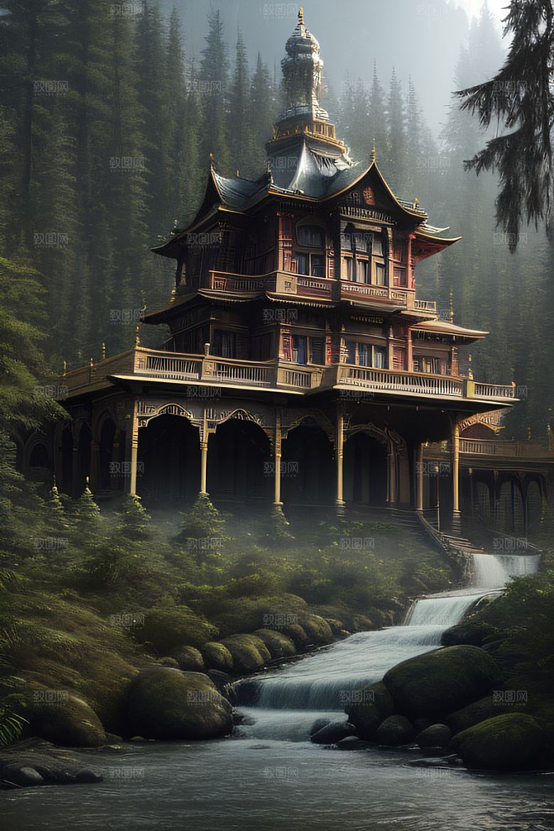 绝美的河畔景色图案