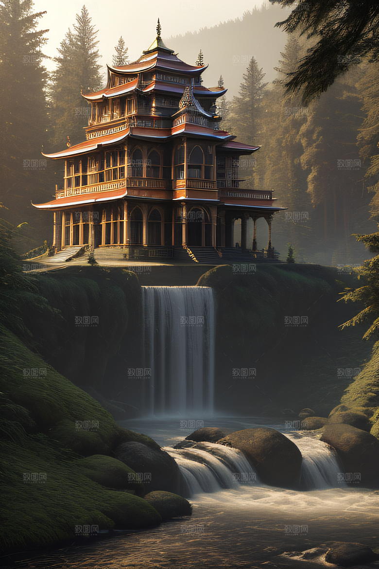 绝美的河畔景色图案