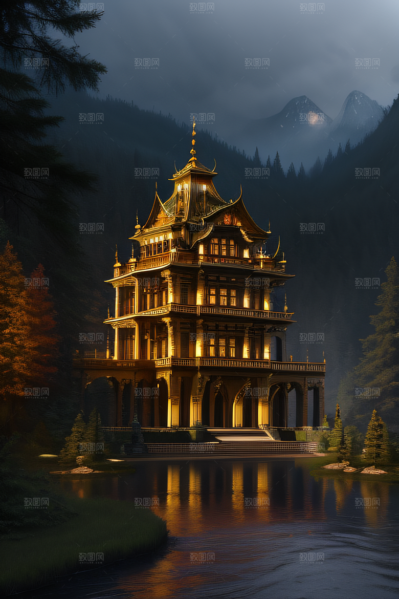 绝美的河畔景色图案