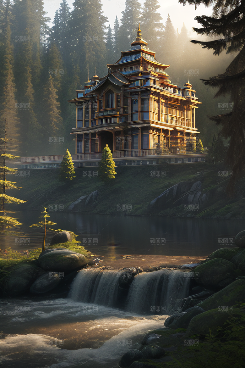 绝美的河畔景色图案