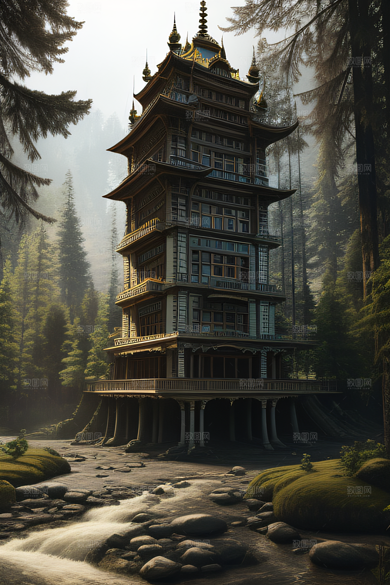 绝美的河畔景色图案