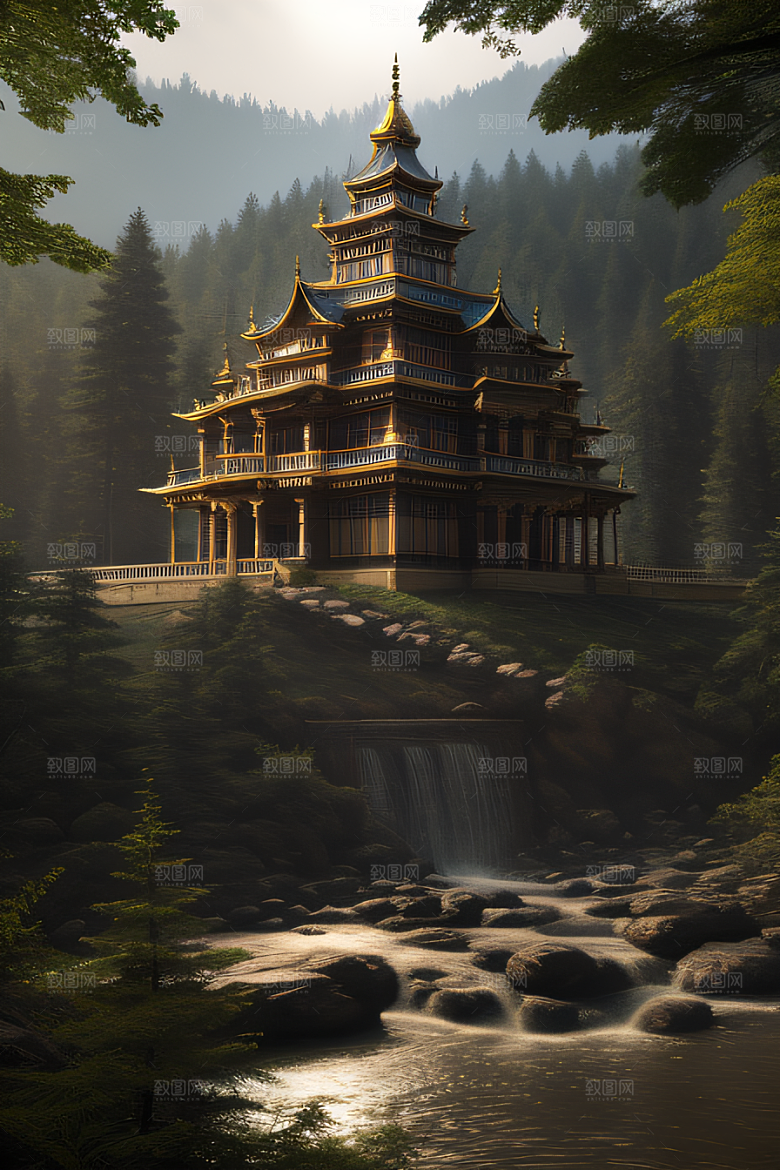 绝美的河畔景色图案
