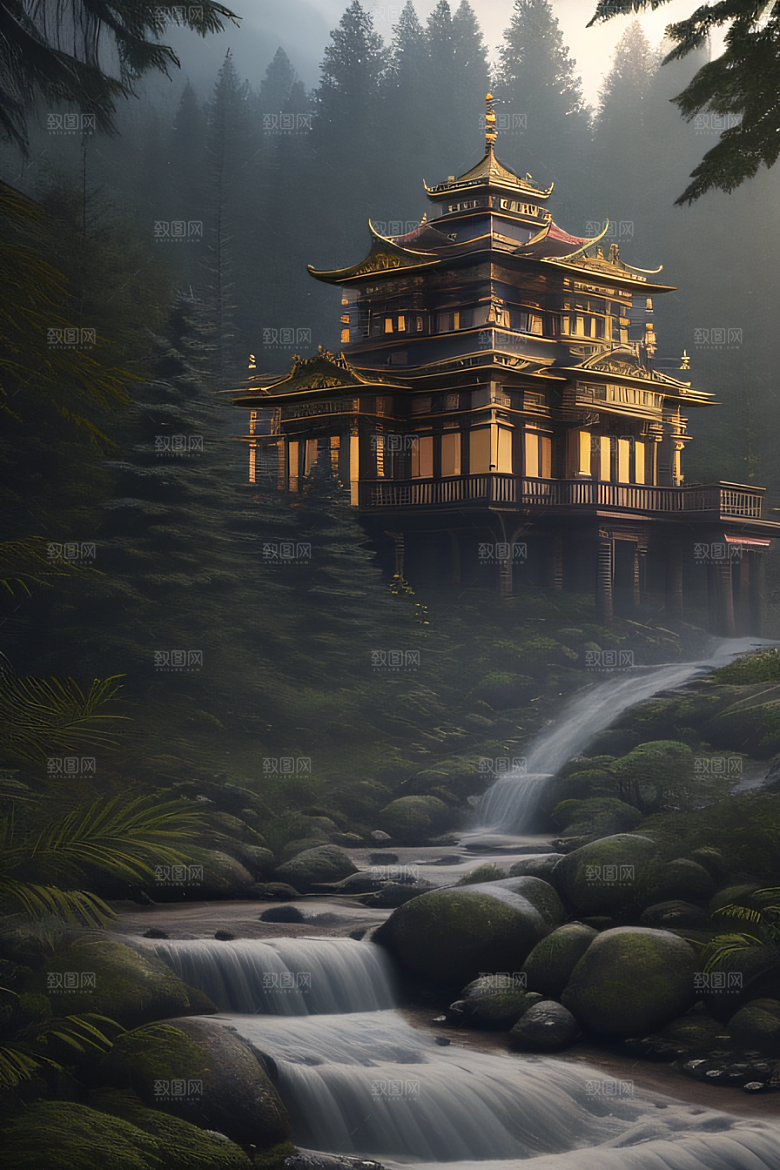 绝美的河畔景色图案