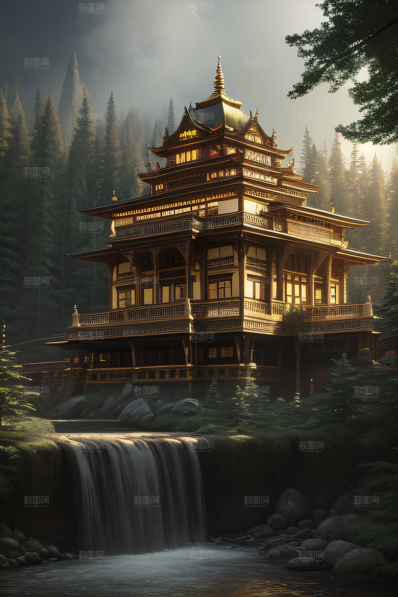 绝美的河畔景色图案