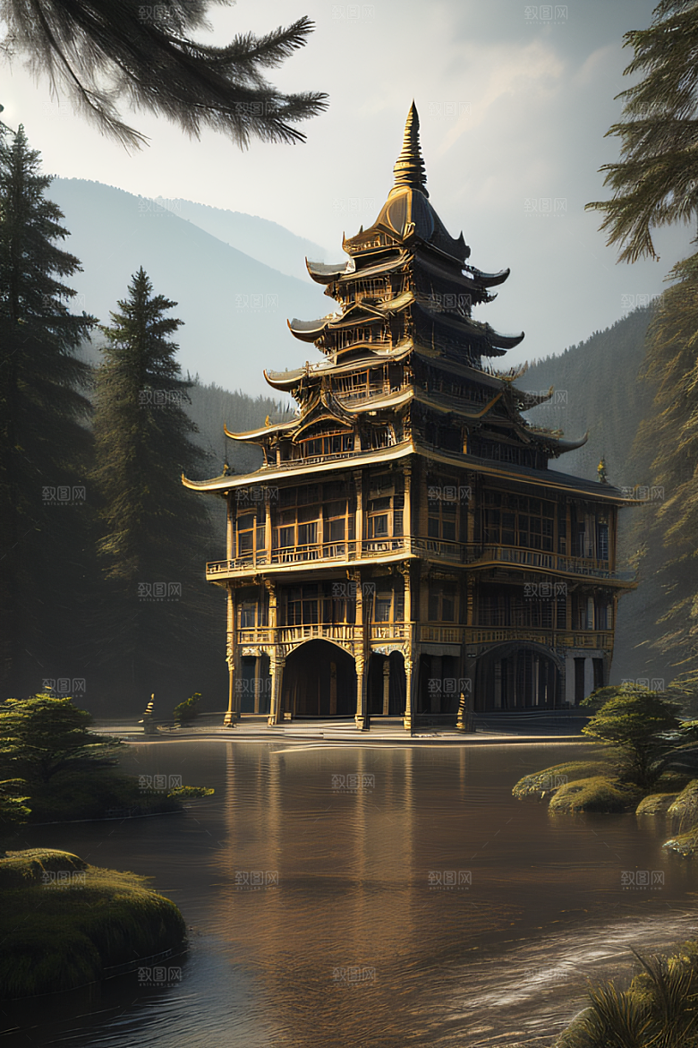 绝美的河畔景色图案
