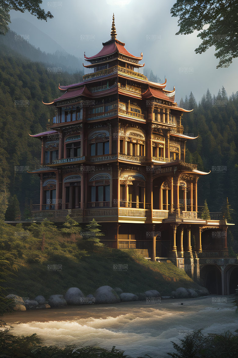 河畔上的壮丽风景