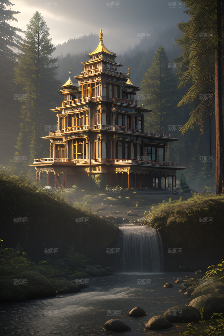 瀑布宫殿的壮丽建筑