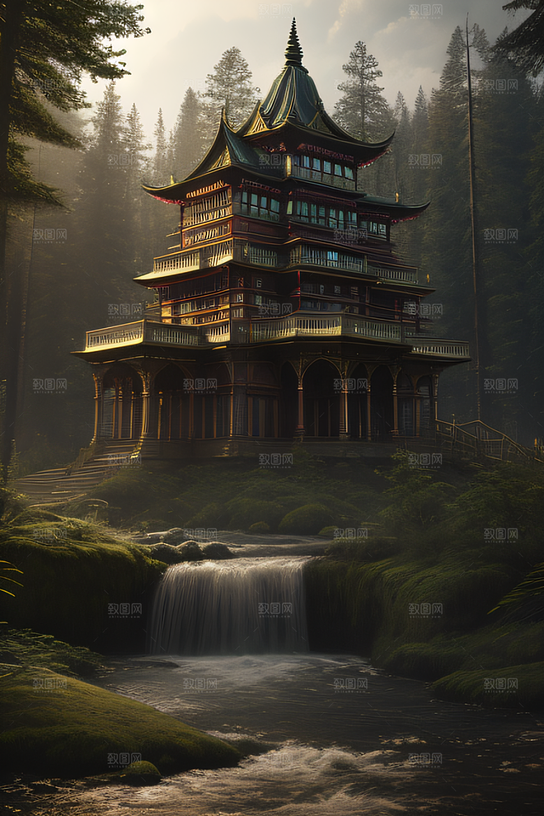 瀑布宫殿的壮丽建筑