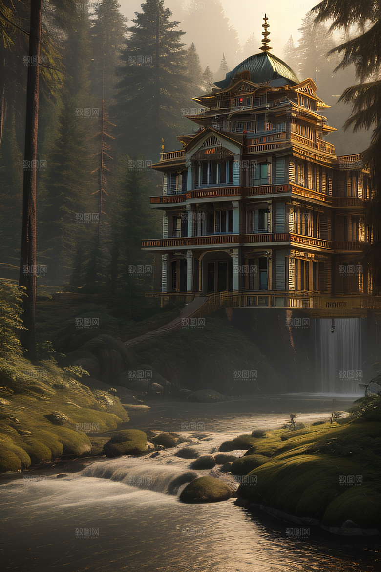 瀑布宫殿的壮丽建筑