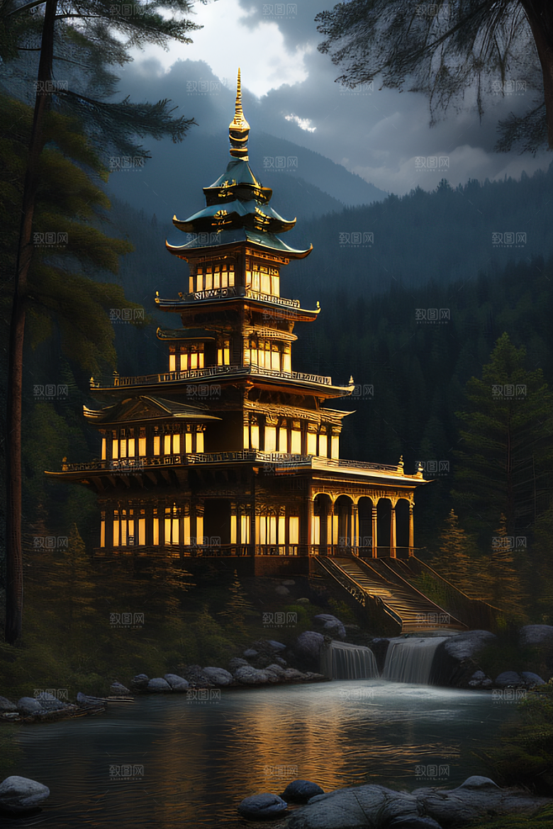 瀑布宫殿的壮丽建筑