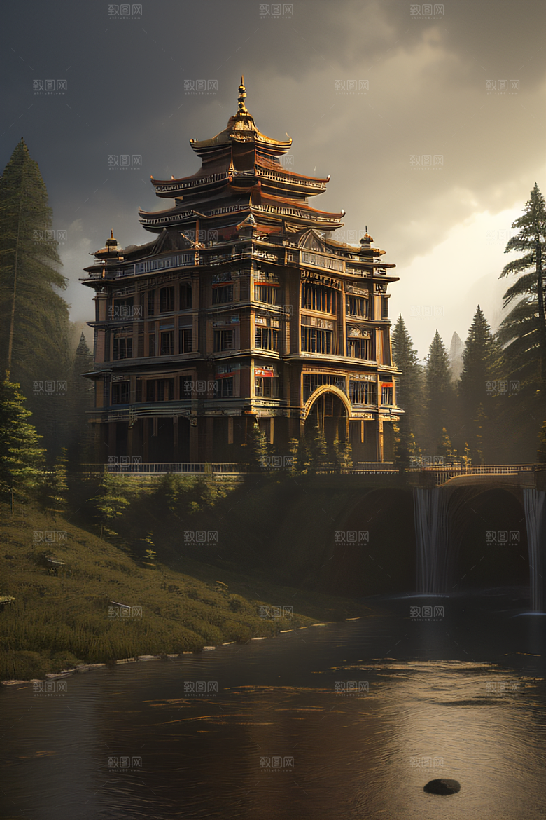 瀑布宫殿的壮丽建筑