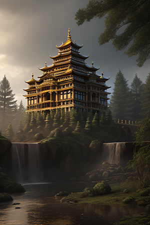 瀑布宫殿的壮丽建筑