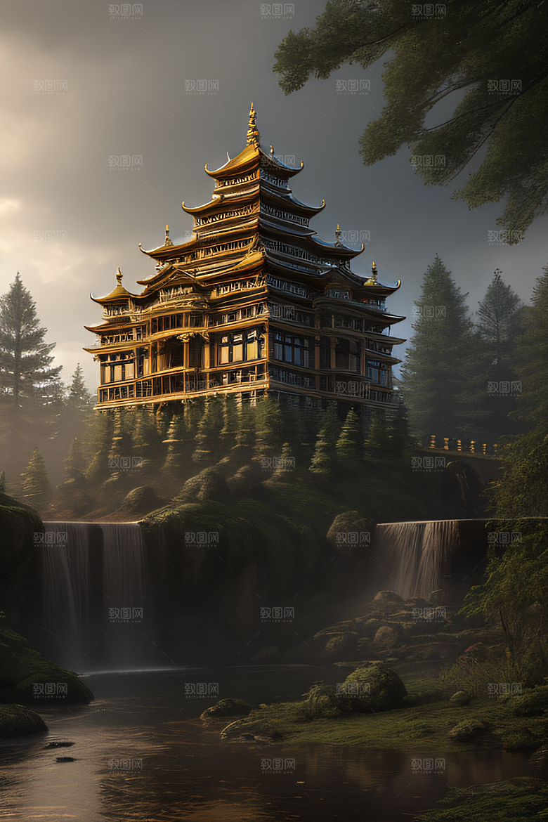 瀑布宫殿的壮丽建筑