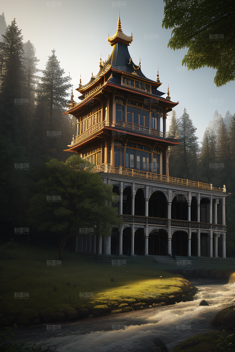瀑布宫殿的壮丽建筑