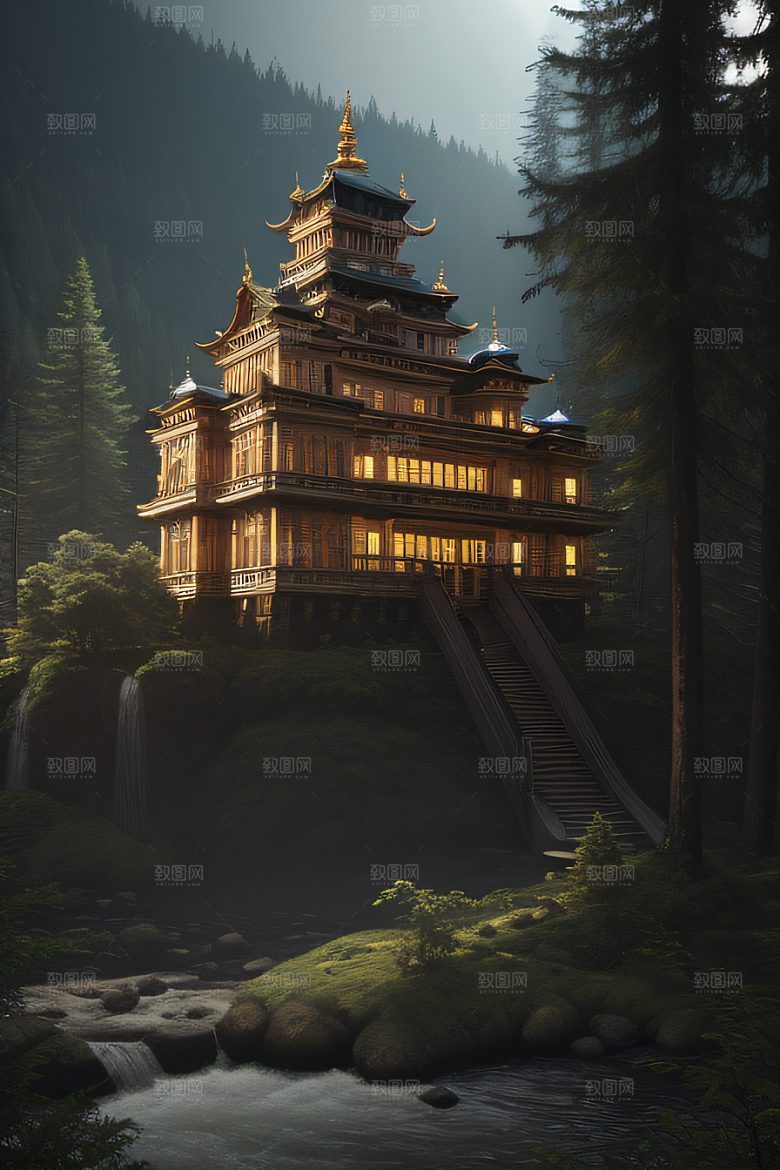瀑布宫殿的壮丽建筑