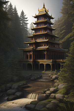 瀑布宫殿的壮丽建筑
