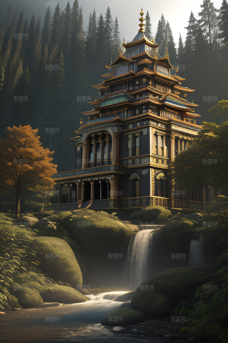 瀑布宫殿的壮丽建筑