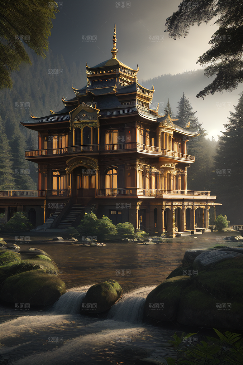 瀑布宫殿的壮丽建筑