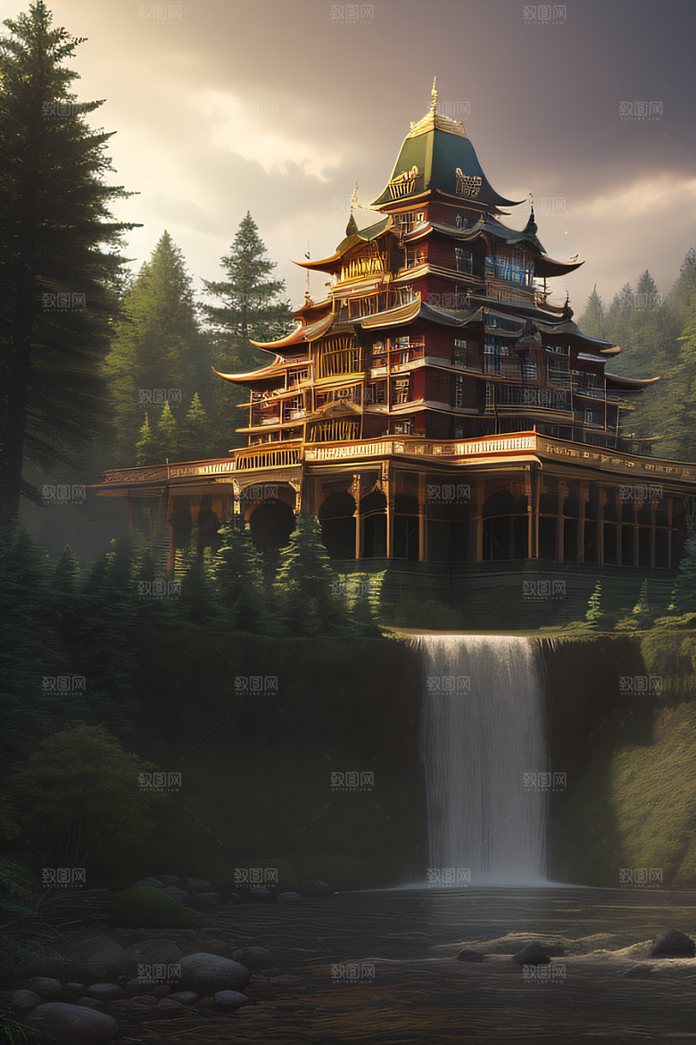 瀑布宫殿的壮丽建筑