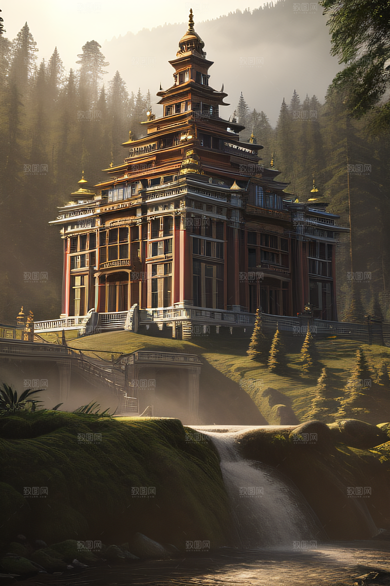 瀑布宫殿的壮丽建筑