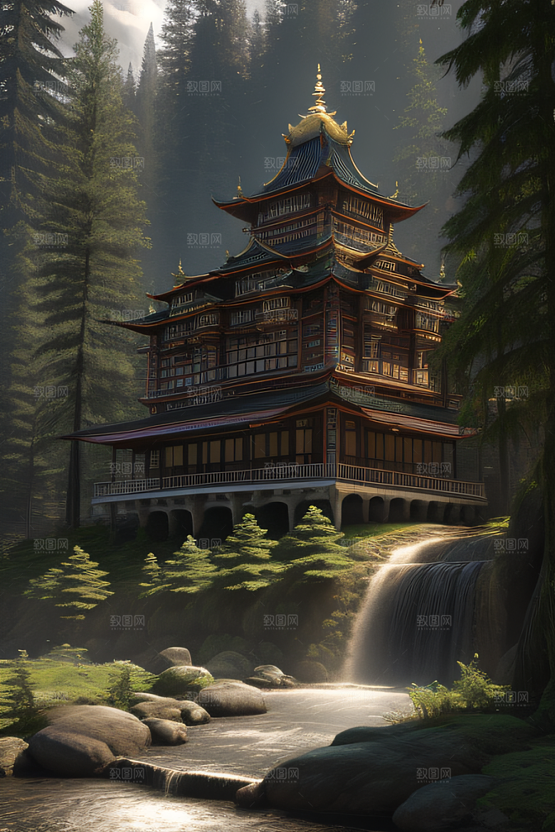 河流边的超现实景色