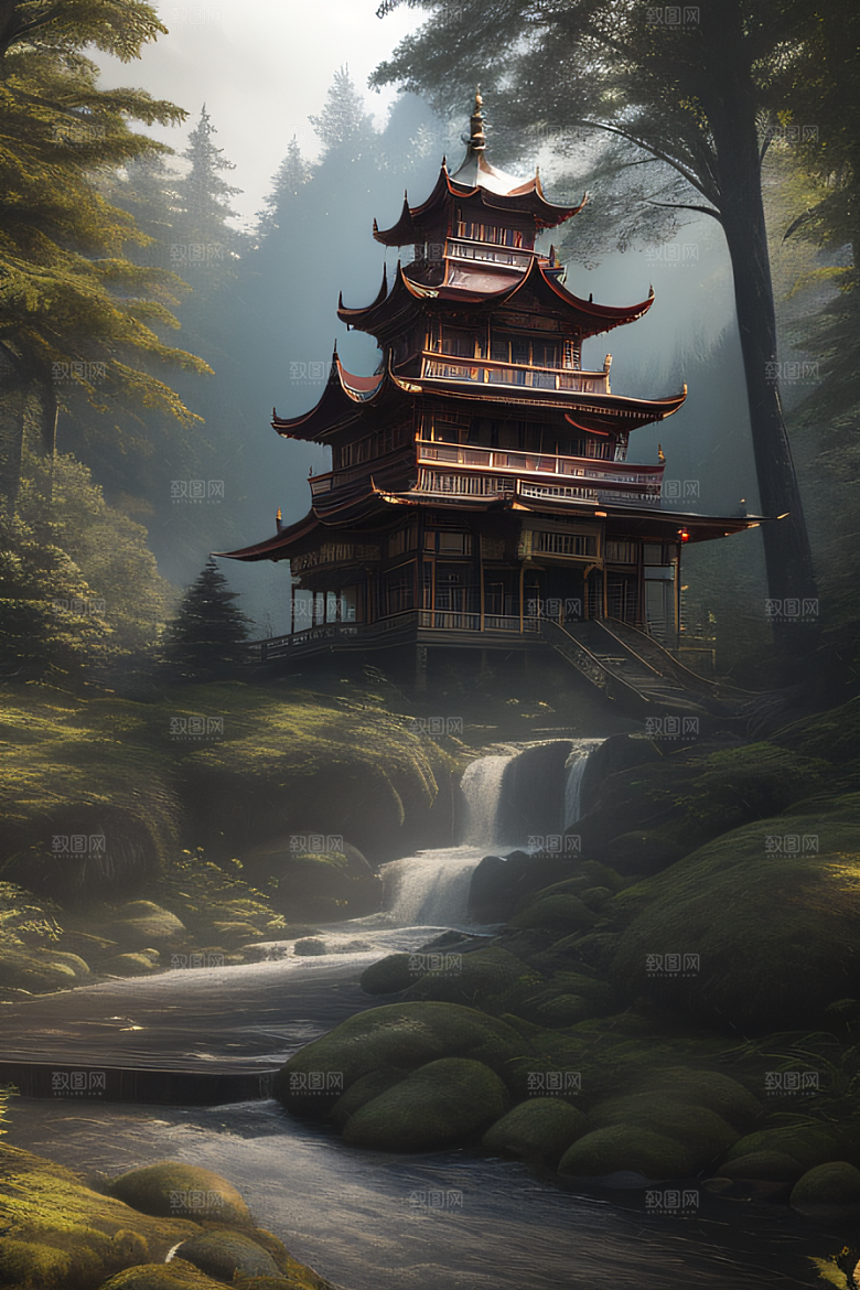 河流边的超现实景色