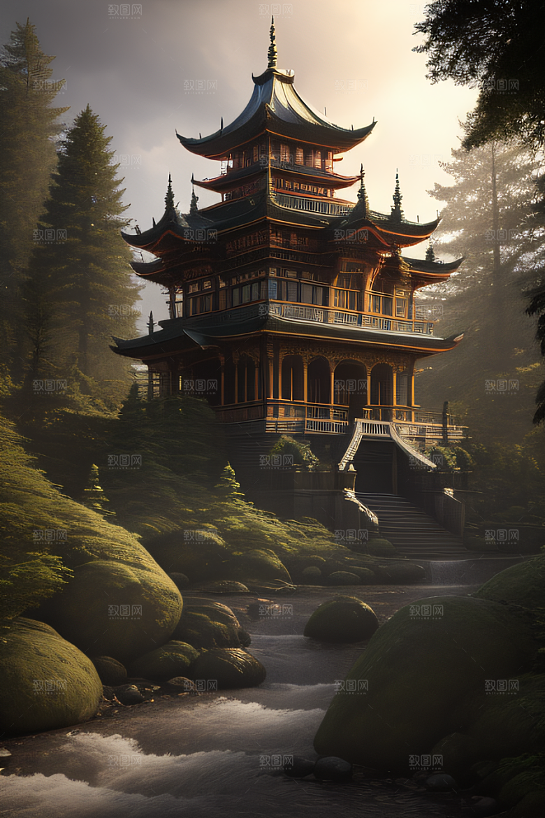 河流边的超现实景色