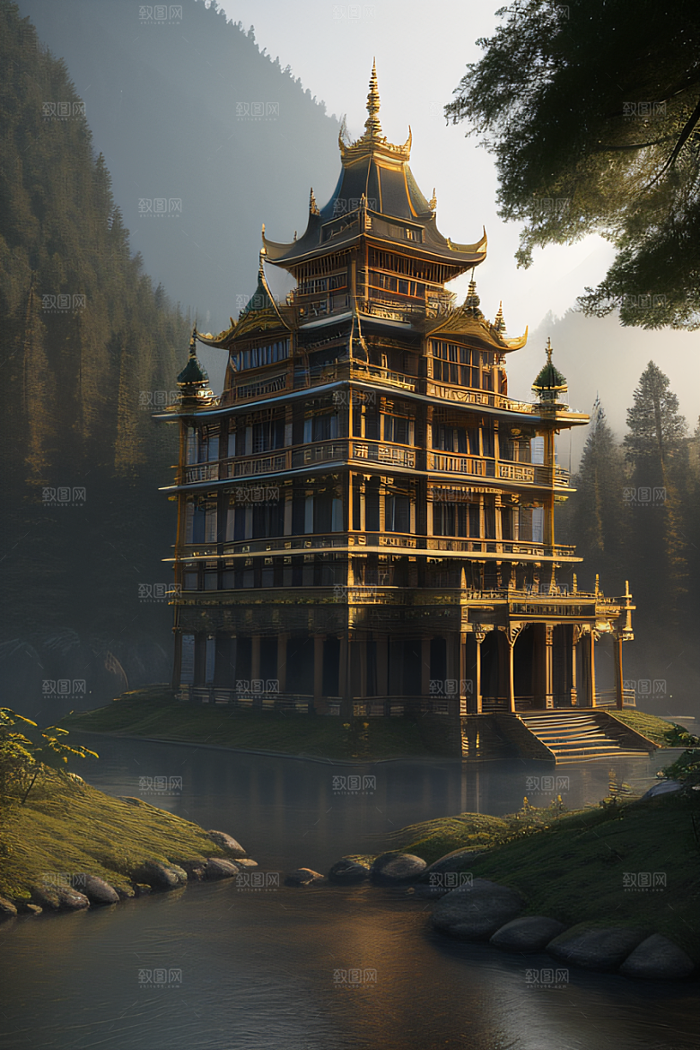 河流边的超现实景色