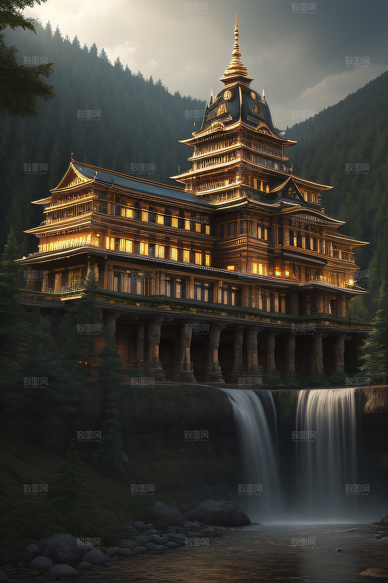 河流边的超现实景色