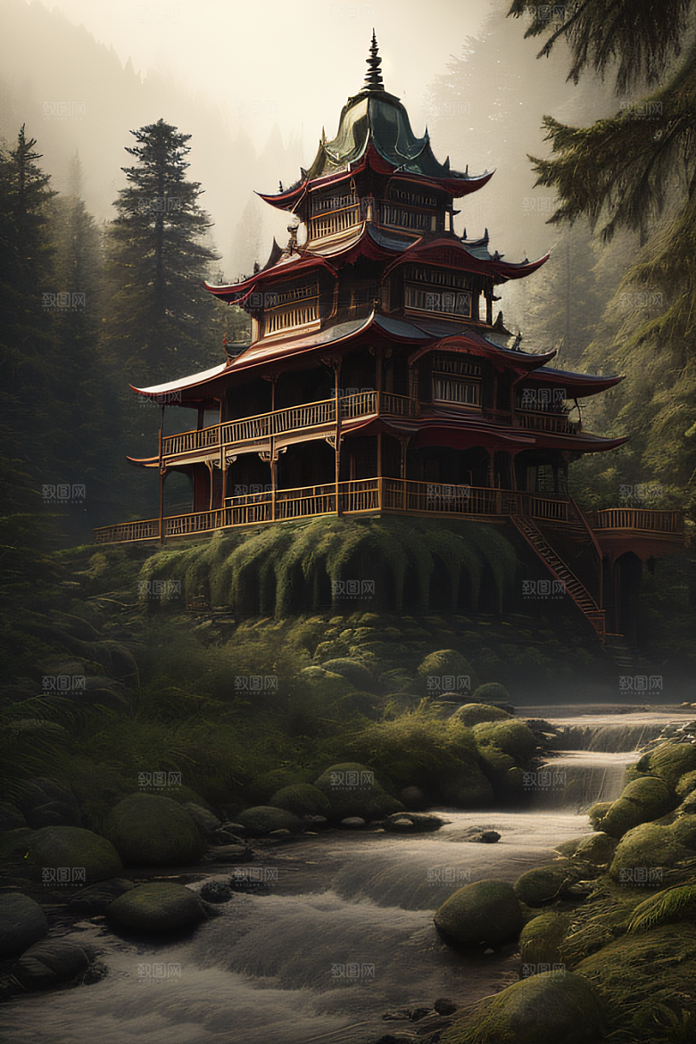 河流边的超现实景色