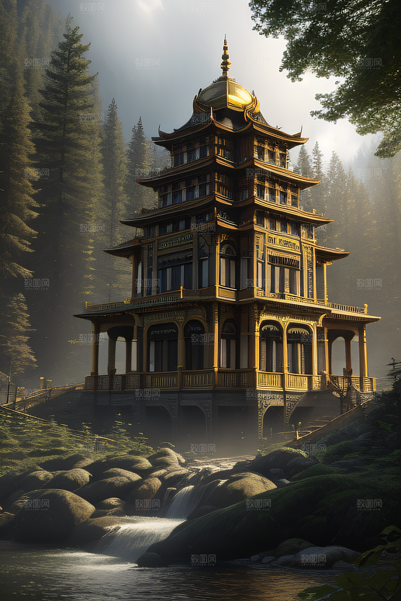 河流边的超现实景色