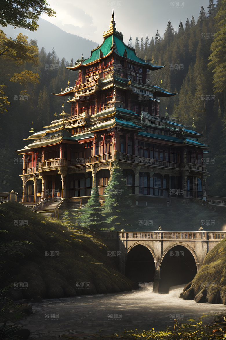 河流边的超现实景色