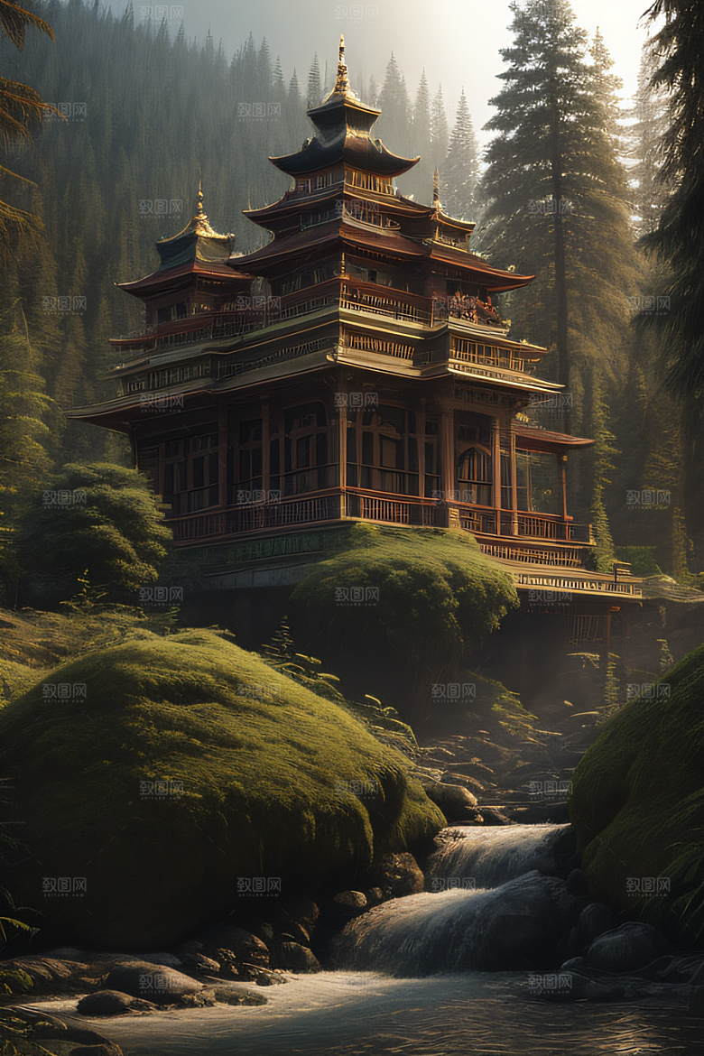 河流边的超现实景色