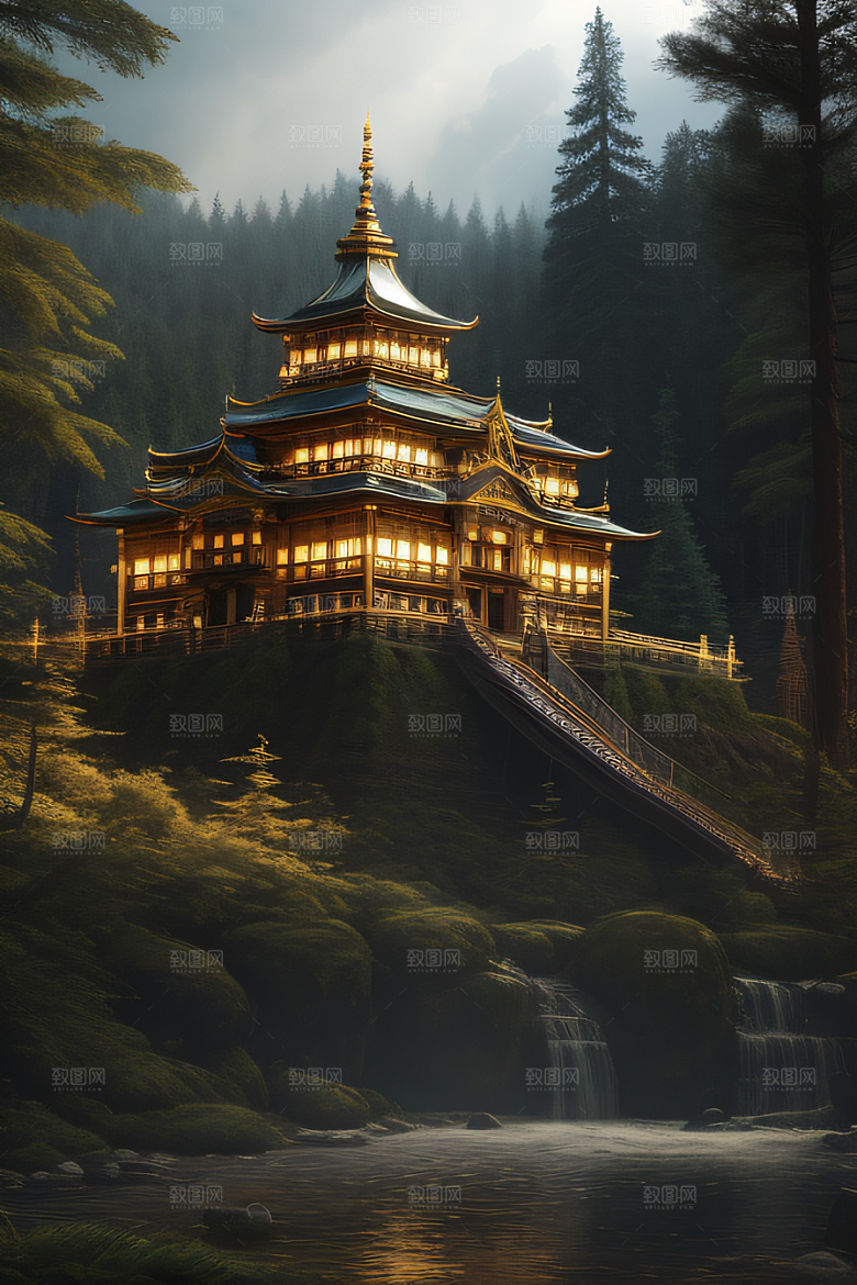 河流边的超现实景色