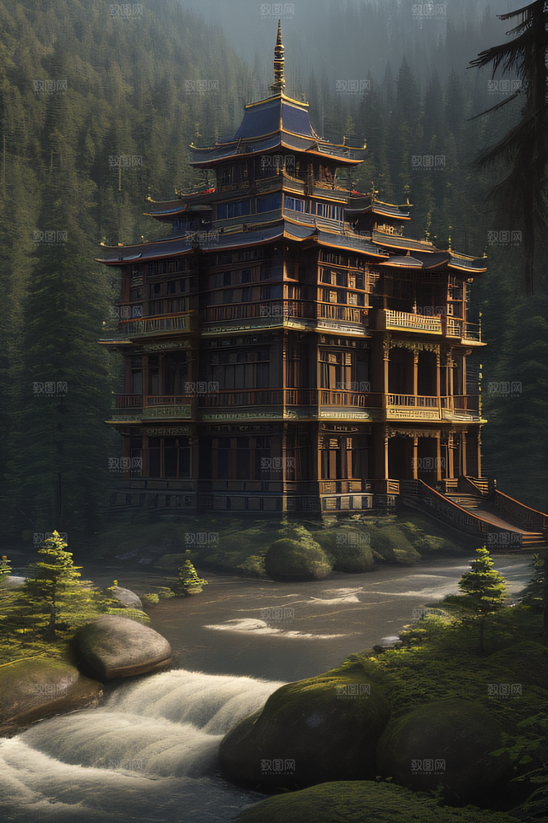 神秘光影下的瀑布景观