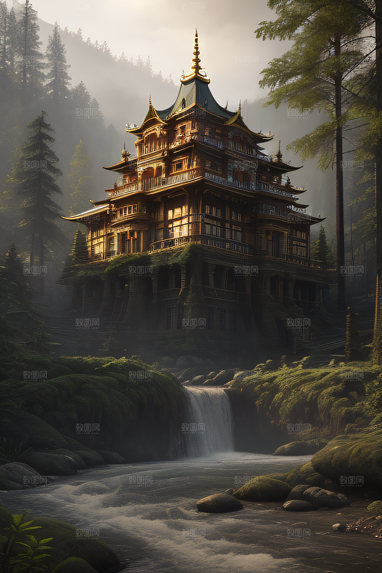 神秘光影下的瀑布景观