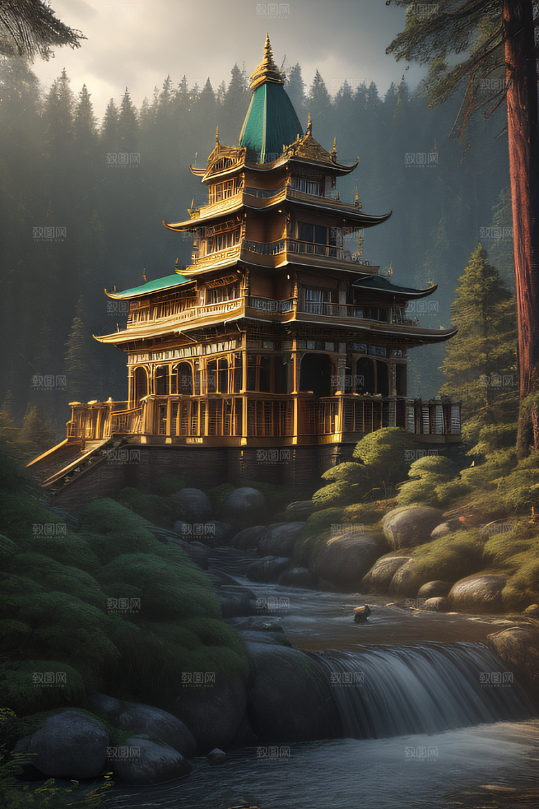 神秘光影下的瀑布景观