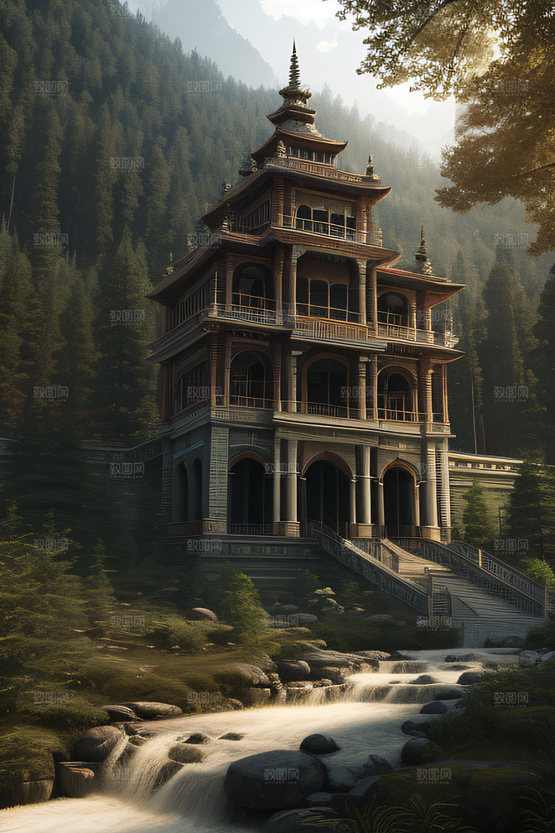 神秘光影下的瀑布景观