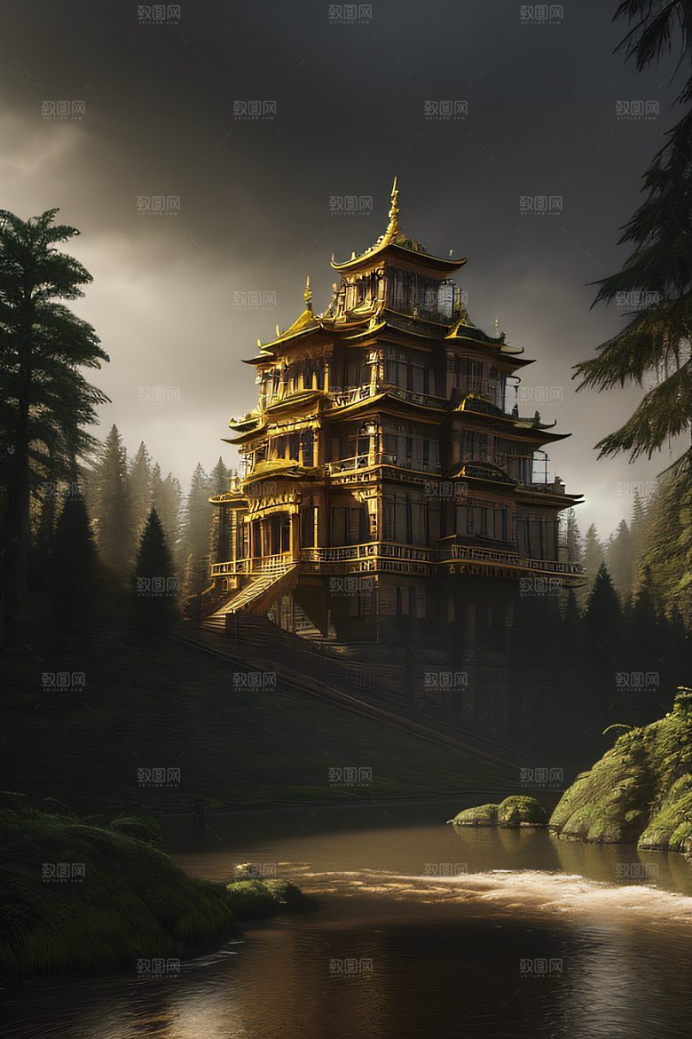 神秘光影下的瀑布景观