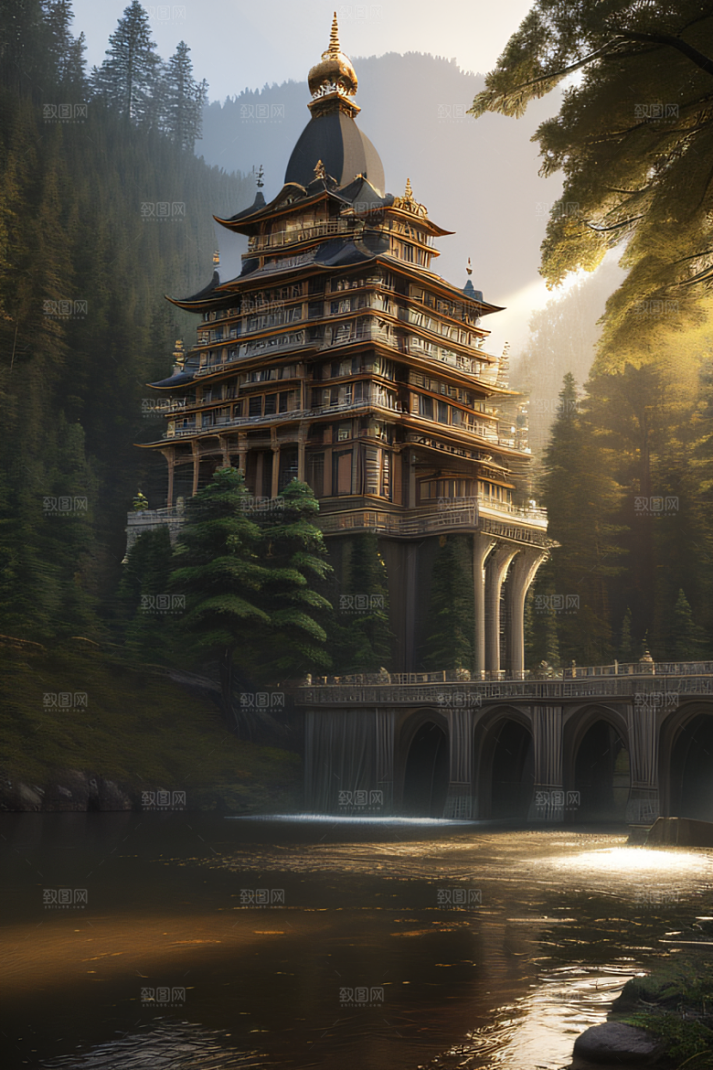 神秘光影下的瀑布景观