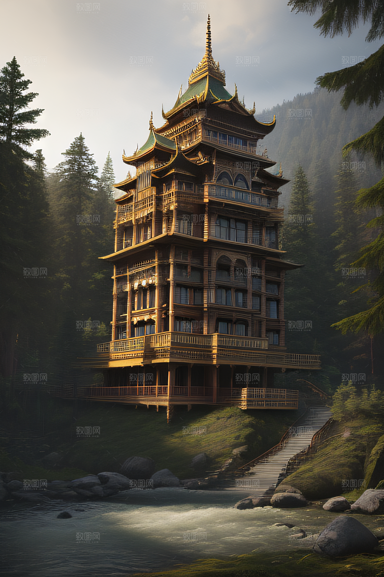 神秘光影下的瀑布景观